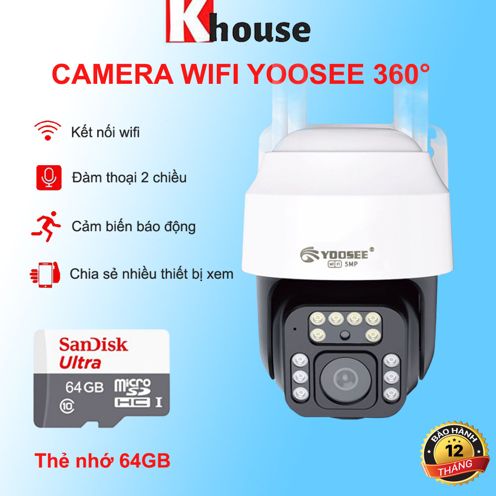 Camera Wifi Yoosee 5.0 Mpx Full HD, Dòng Ngoài Trời Xoay 360,C12 Xem Đêm Có Màu-Đàm Thoại 2 Chiều-Phát Hiện Chuyển Động Chống Trộm-Hàng Nhập Khẩu - Camera  th