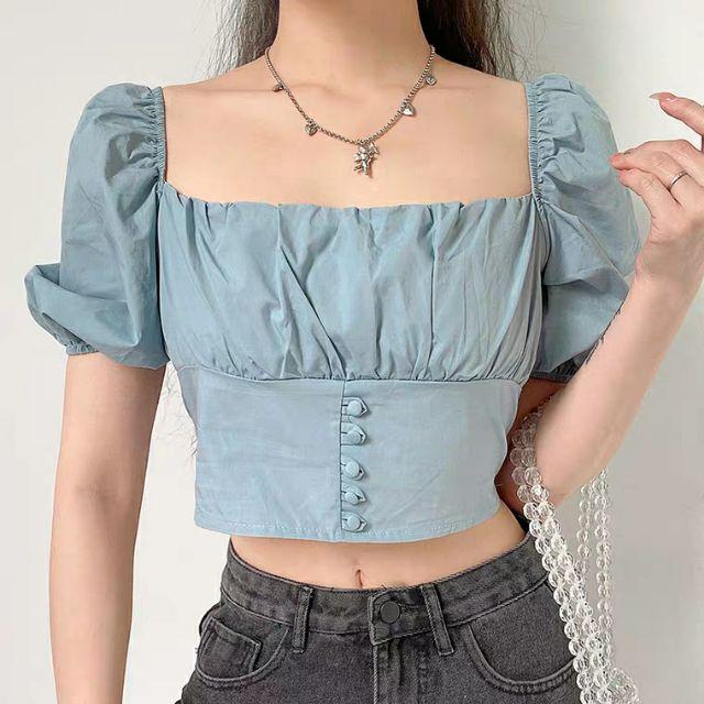 Áo croptop cổ vuông xanh da trời M9