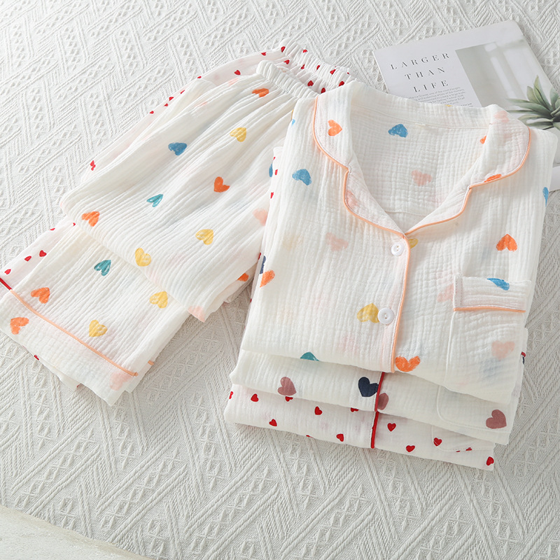 Bộ Pijama, Đồ Bộ Mặc Nhà Áo Cộc Quần Dài Chất Liệu Xô Muslin Cao Cấp