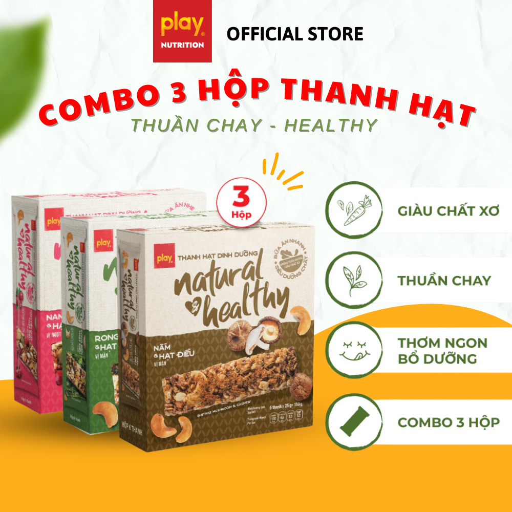 Combo 3 Hộp Thanh Hạt Dinh Dưỡng Play Natural &Amp; Healthy - Bánh Hạt Dinh Dưỡng, Bánh Ăn Kiêng Giảm Cân - Nam Việt Quất