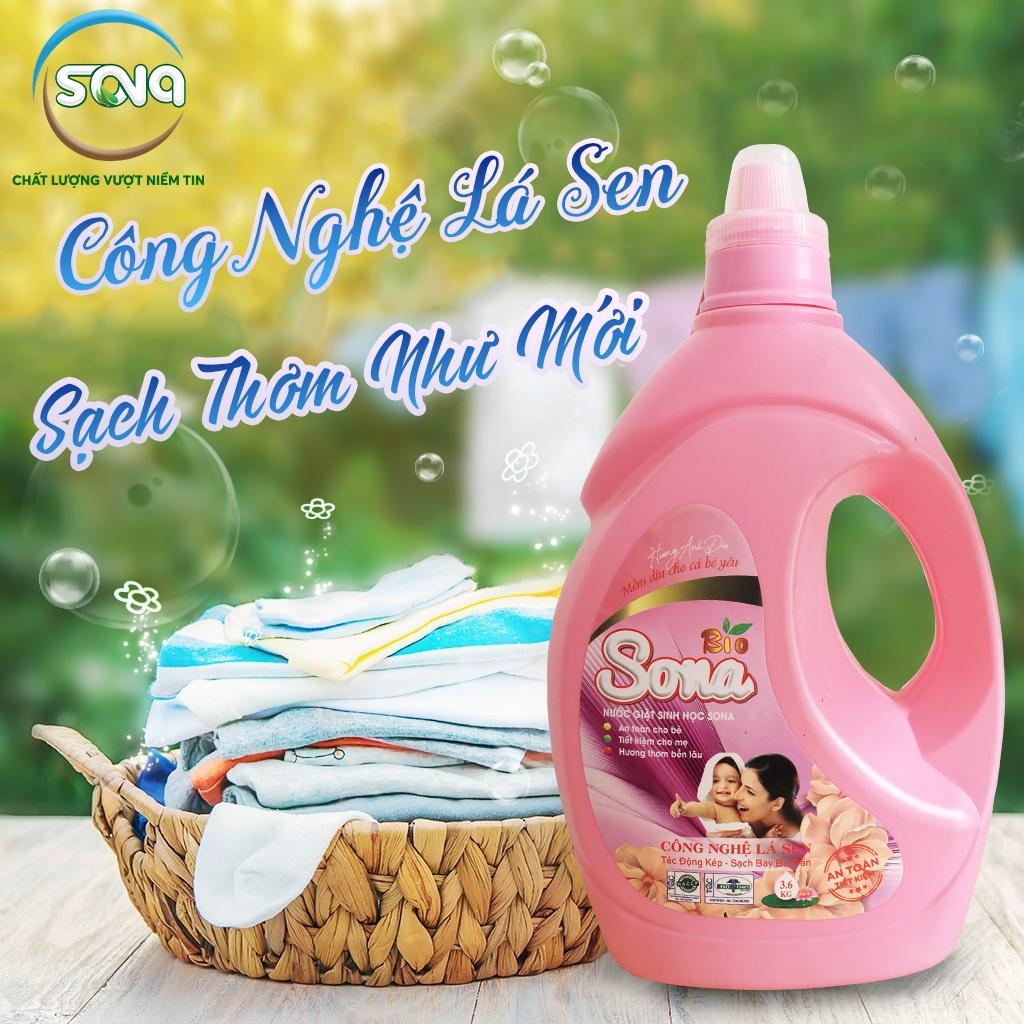 Nước giặt sinh học SONA 3.6L giặt xả quần áo 2 trong 1 mềm mại lưu hương 24h