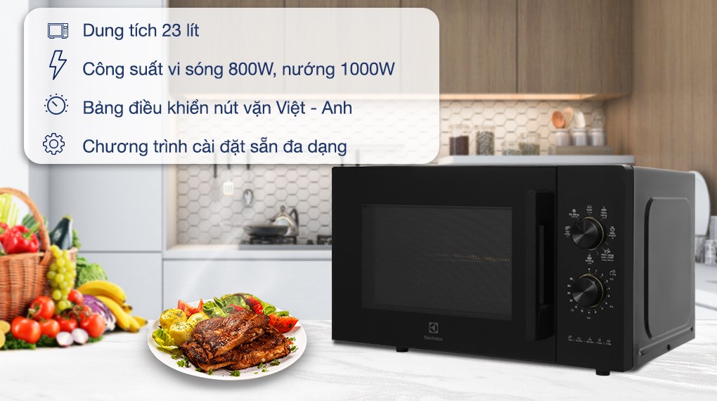 Lò vi sóng để bàn tích hợp nướng đối lưu Electrolux 23L - EMG23K22B[Hàng chính Hãng]