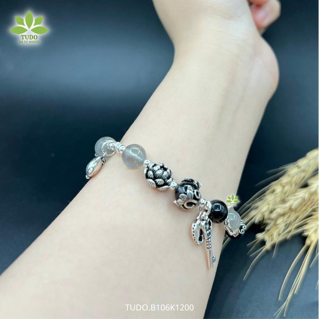 Vòng Tay Nữ Đẹp - Vòng Phong Thủy Mệnh Thủy Mộc TUDO B106K1200 VCBXACU VCBMNDEN Charm bạc mèo thần tài