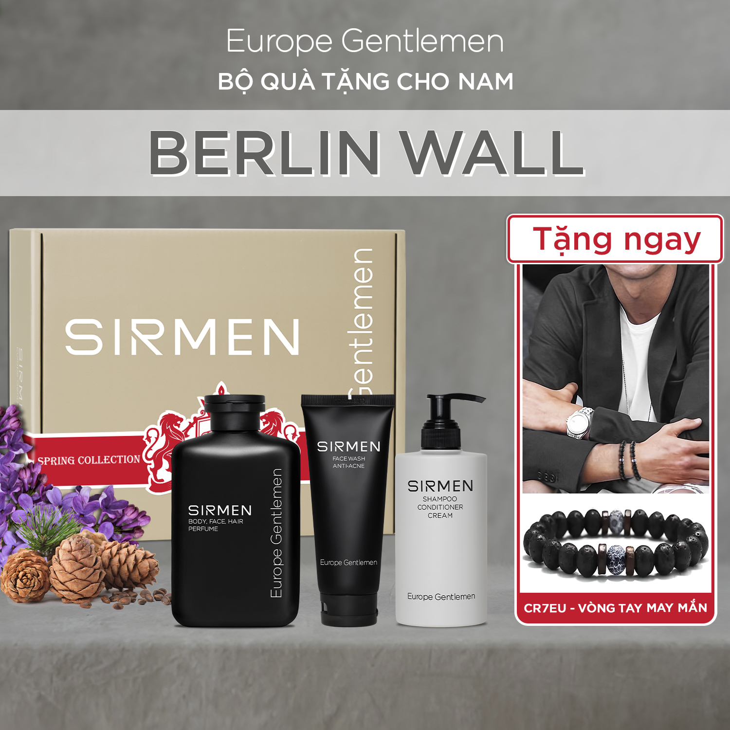 GIFTBOX combo 3 – Berlin Wall Sữa tắm gội nam 4 in 1 – Dầu gội xả dưỡng nam 3 in 1 và Sữa rửa mặt nam 2 in 1 SIRMEN