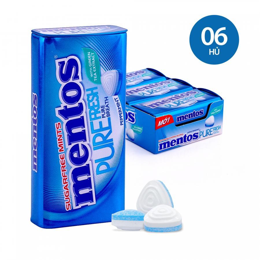 Kẹo Ngậm Không Đường Mentos Pure Fresh Hương Bạc Hà Mạnh (Hộp 6 Hủ)