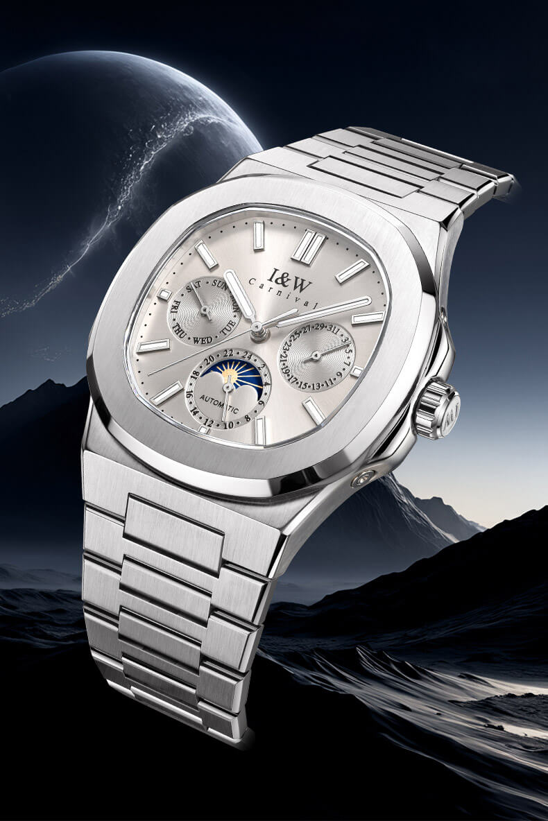 Đồng hồ nam chính hãng I&W CARNIVAL 55886G-3 mặt xám size mặt 42mm,kính sapphire ,chống nước 50m,dây thép không gỉ