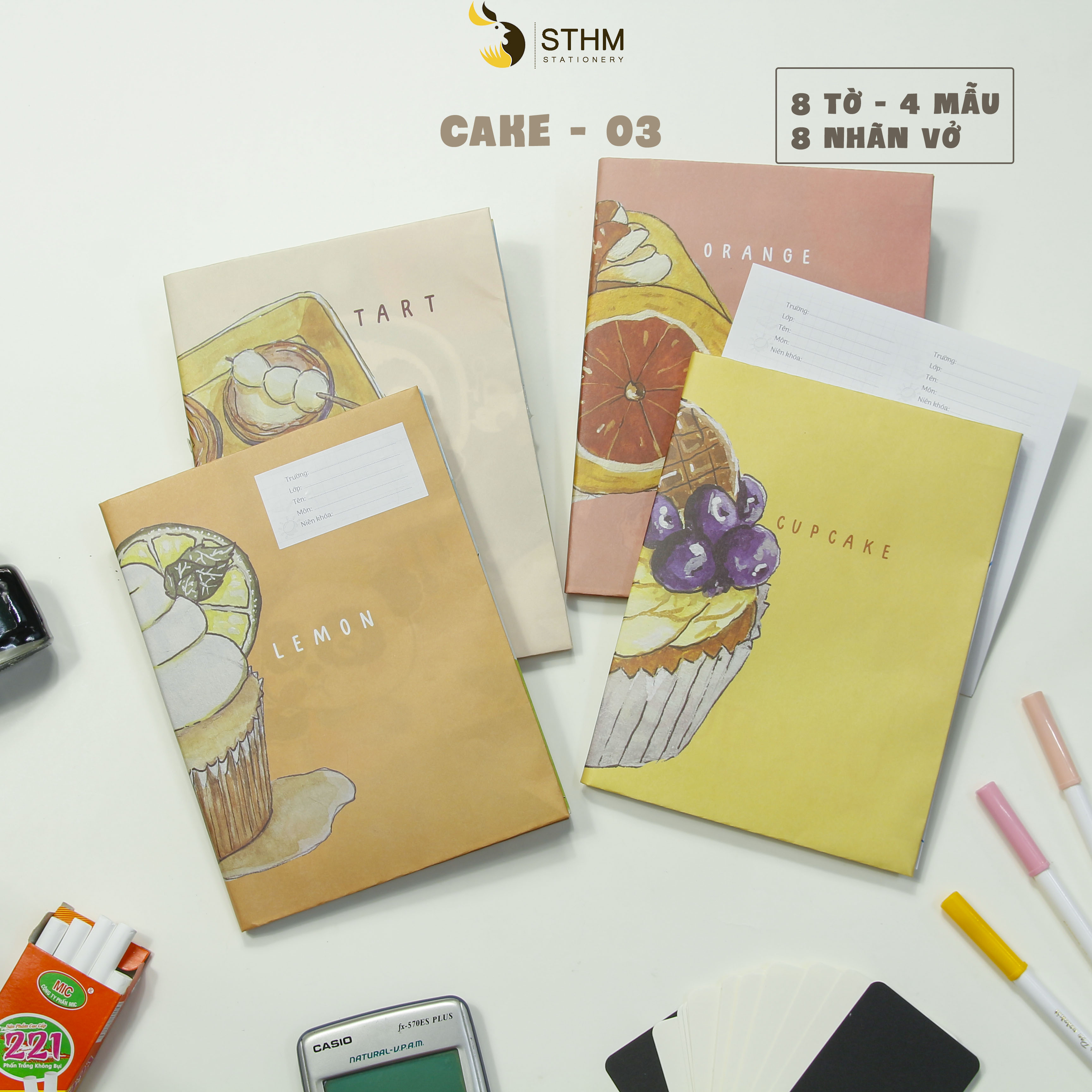 - Giấy bao tập A5 - Cake - Kraft trắng 100gsm - Tặng kèm nhãn vở