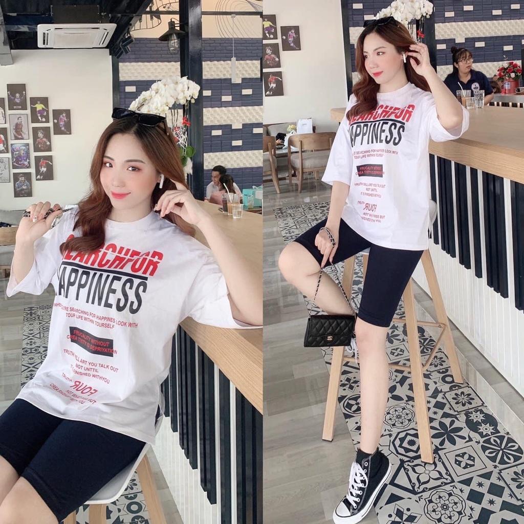 Đồ bộ nữ thun cotton form rộng style hàn quốc tay ngắn quần đùi lửng ôm in chữ cá tính 03 màu đen tím vàng