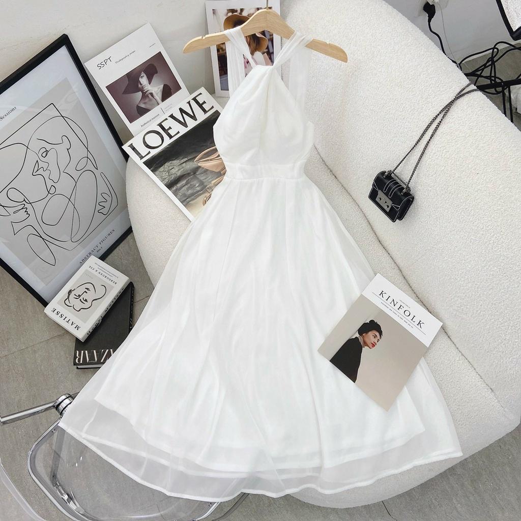 Đầm voan midi 2 lớp cổ chéo siêu xinh
