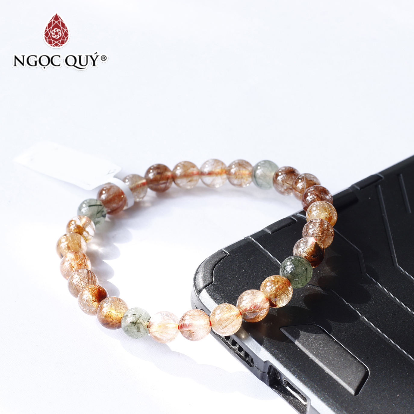 Vòng thạch anh tóc đa sắc size hạt 7mm - Ngọc Quý Gemstones