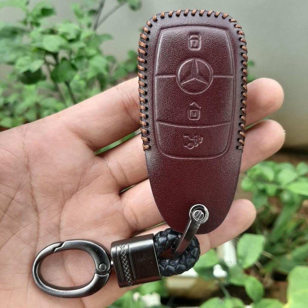 Bao da chìa khoá Mercedes handmade da thật, bao da chìa khoá Mec có khắc tên và sđt