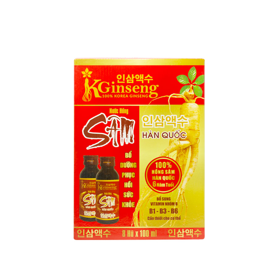 Hộp 8 Lọ Nước Hồng Sâm Hàn Quốc 6 Năm Tuổi Kginseng – Khánh Hòa Nutrition – Xách 8 lọ x 100ml