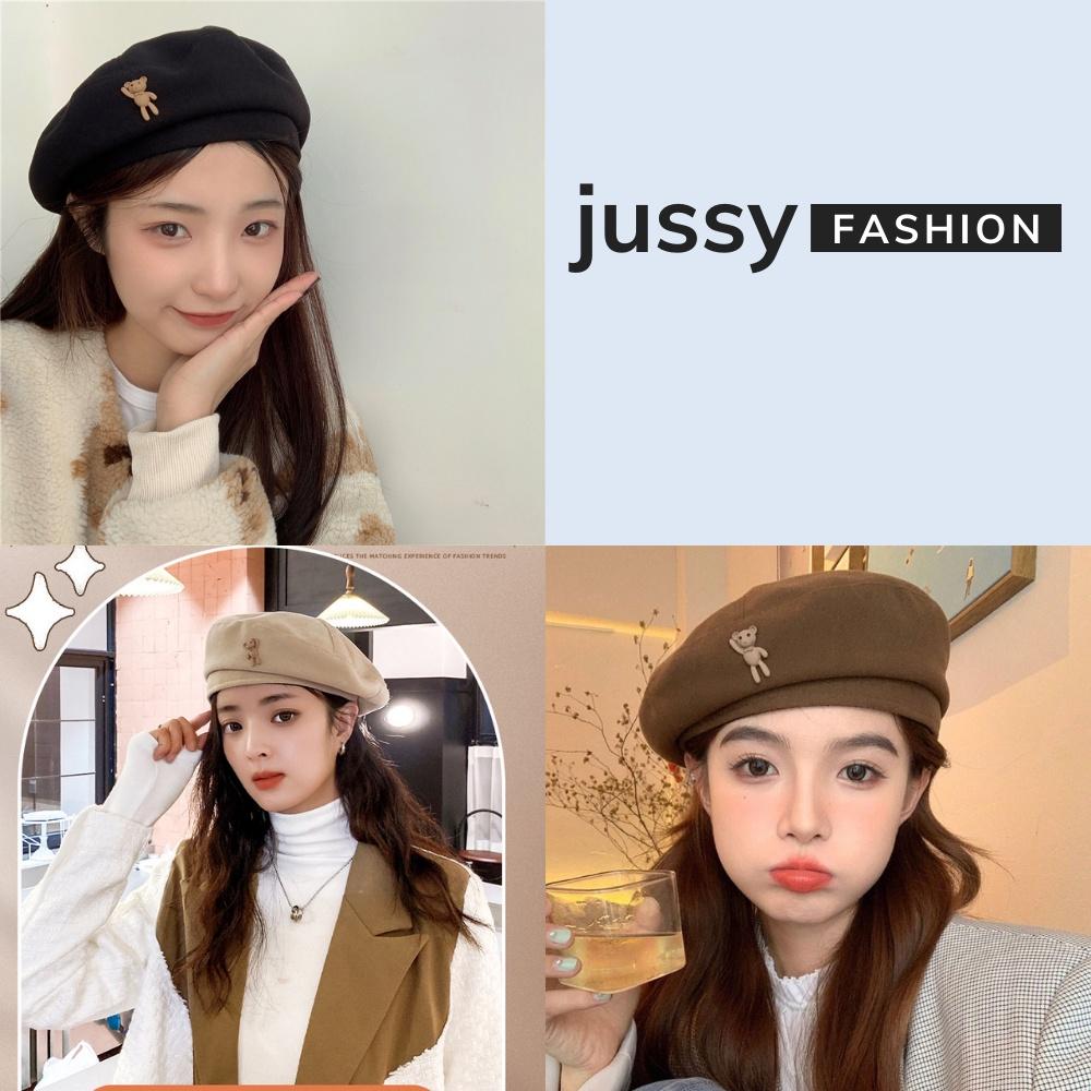 Mũ Nồi Icon Gấu Dễ Thương Jussy Fashion Mũ Beret Nữ Chất Vải Nỉ Phong Cách Vintage Nhiều Màu Sắc Hot Trend