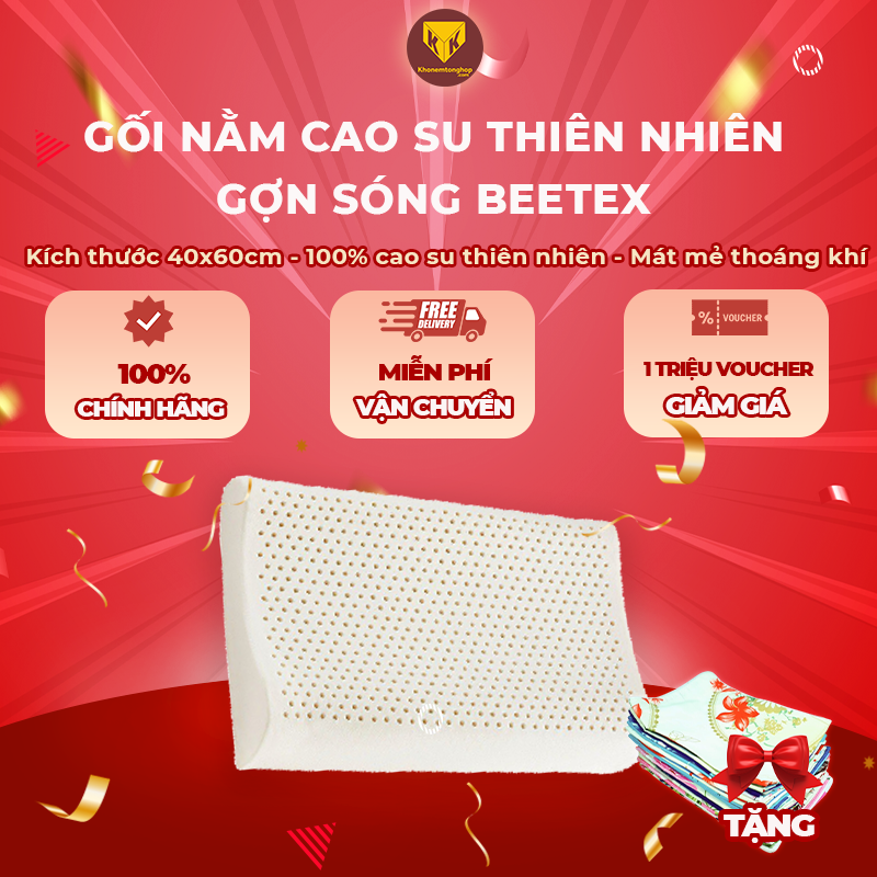 Gối cao su thiên nhiên lượn sóng BEETEX có độ đàn hồi cao, mang lại cảm giác thư giãn tối đa, hỗ trợ giấc ngủ ngon - Tặng kèm vỏ gối