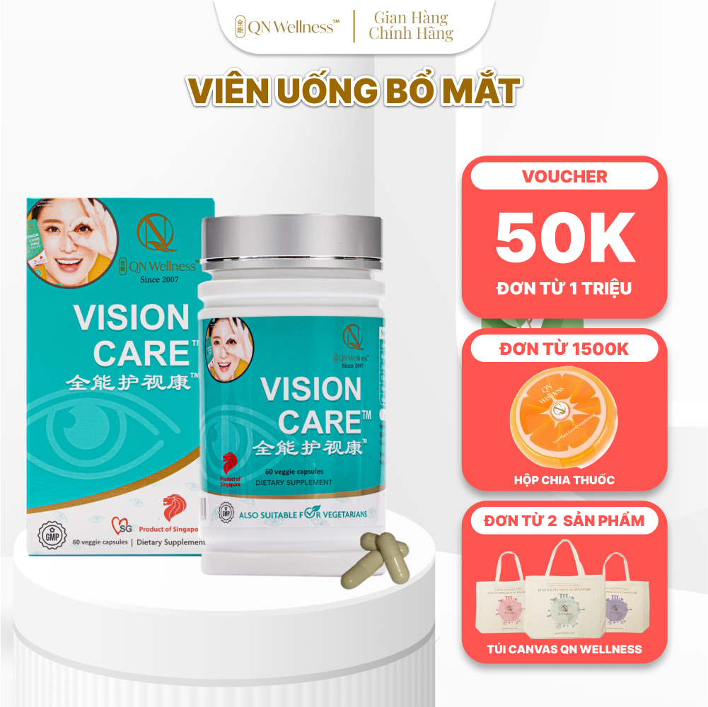 Viên Uống Bảo Vệ Mắt Vision Care QN Wellness Cải Thiện & Giảm Mệt Mỏi Thị Giác, Ngăn Ngừa Lão Hóa, Hỗ Trợ Tổng Hợp Lutein - Hộp 60 Viên