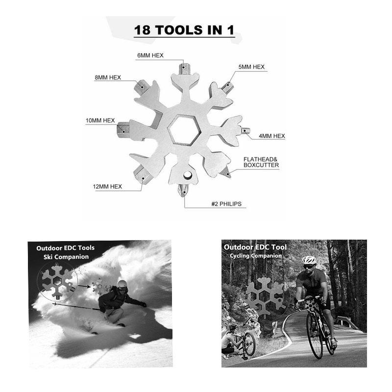 18 In 1 Stainless Steel Snowflake Multi Tool Keychain Hand Tool