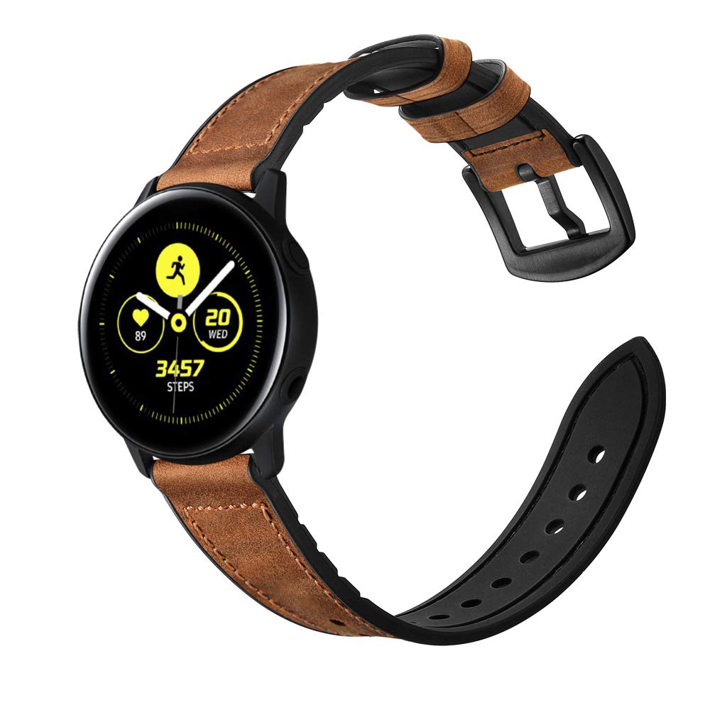 Dây da Hybrid Nâu chốt thông minh cho Galaxy Watch Active 2, Galaxy Watch Active, Galaxy Watch 42 Size 20mm