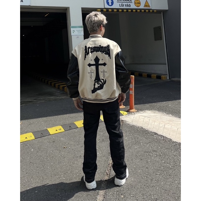 Áo khoác Bomber tay da , varsity jacket nam nữ chất dạ 2 lớp , áo khoác bóng chày local brand unisex - Gin Store