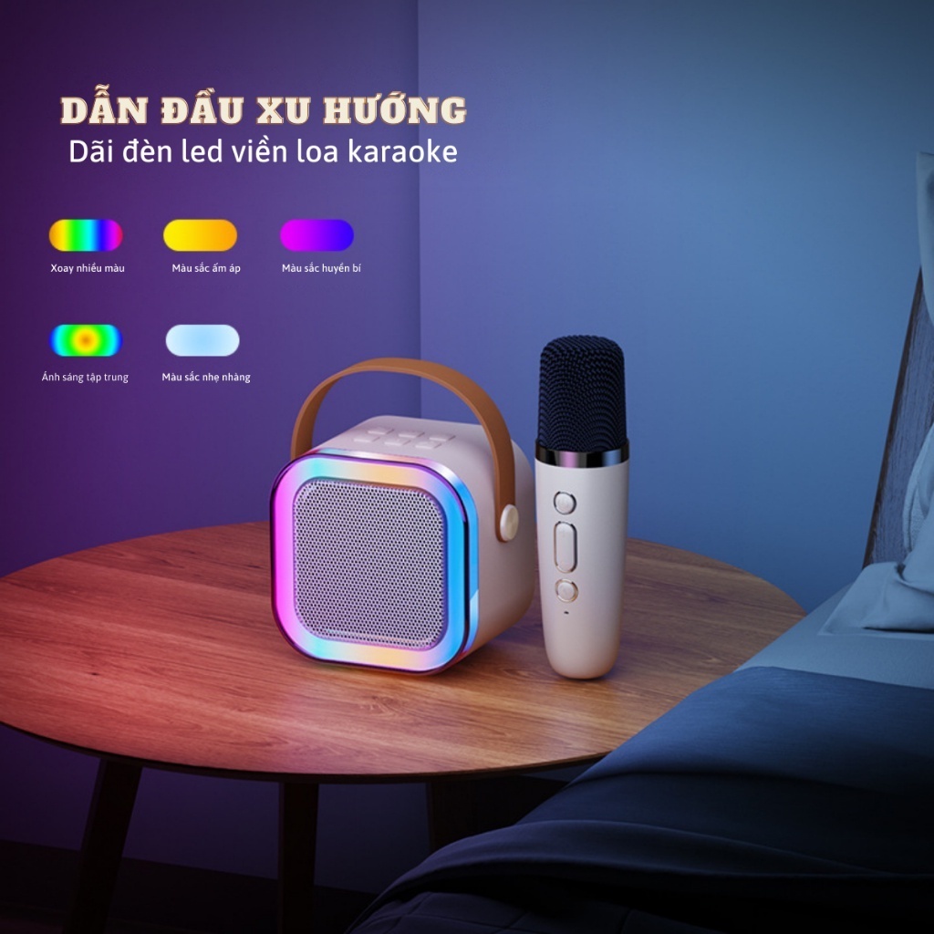 Loa bluetooth mini tặng kèm 2 mic hát karaoke, loa karaoke không dây âm thanh bass hay cùng đèn led có bảo hành - Hàng chính hãng