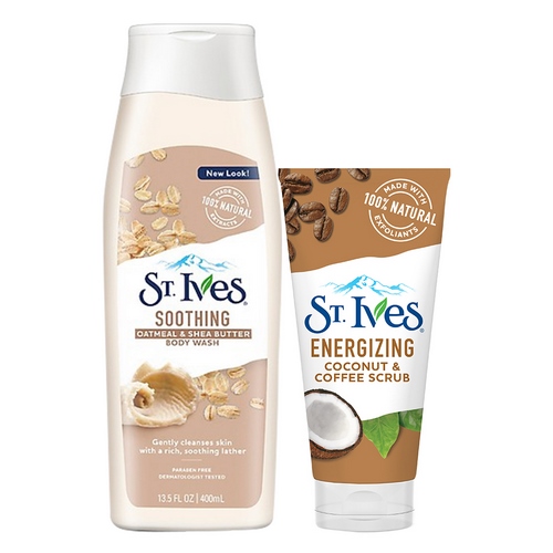 Combo Sữa tắm St.Ives Yến Mạch và Bơ 400ml và Sữa rửa mặt tẩy tế bào da chết St.Ives Cafe và Dừa 170g