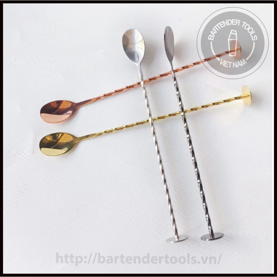Thìa pha chế inox 1 đầu đồng xu - Bar spoon