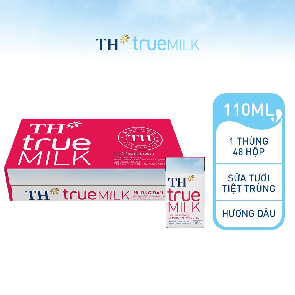 Thùng 48 hộp sữa tươi tiệt trùng hương dâu tự nhiên TH True Milk 110ml