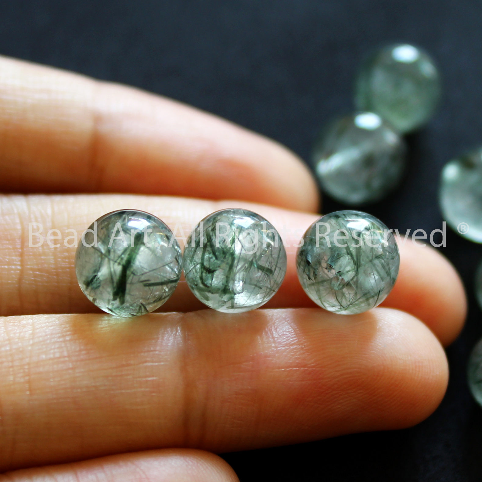 9MM Đá Thạch Anh Tóc Xanh Lá Tự Nhiên Loại AA, Hoả, Mộc, Vòng Tay Phong Thuỷ, Chuỗi Hạt - Bead Art