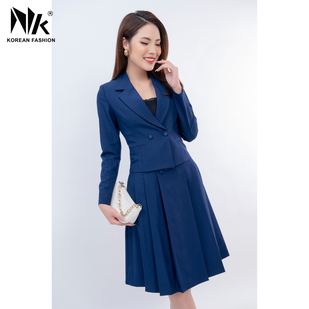 Bộ Vest Nữ Cao Cấp NK Fashion Thiết Kế Tay Dài, Chân Váy Xòe Đai Eo Cách Điệu, Thời Thượng NKFBD2108015