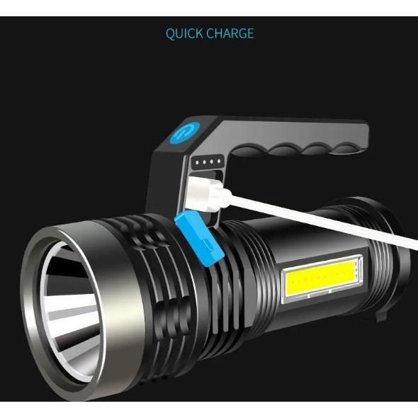 Đèn pin cam tay sạc điện 2 in 1 có dây sạc - đèn pin di động siêu sáng - đèn pin mini - den pin cam tay - đèn bão - đèn cắm trại dã ngoại -moc khoa den