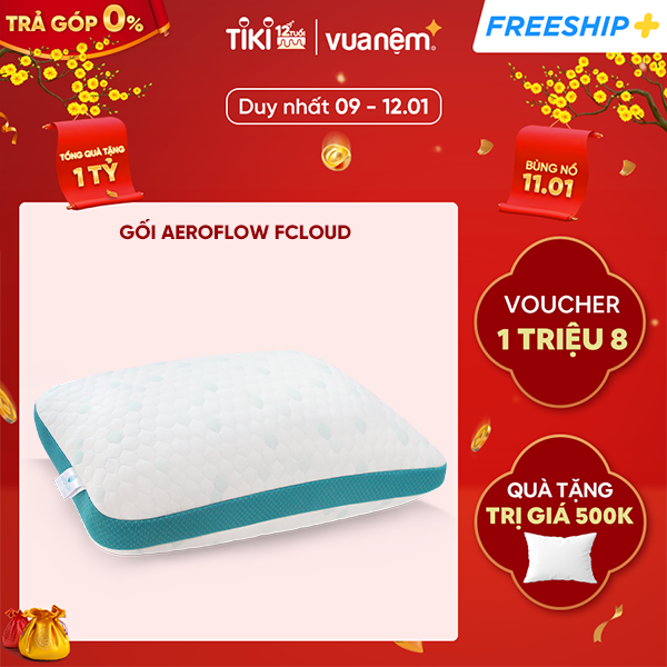 Gối cao cấp Memory Foam Aeroflow FCloud 43x63cm nâng đỡ đốt sống cổ, phân tán lực đều chống đau vai gáy, êm ái thoáng mát