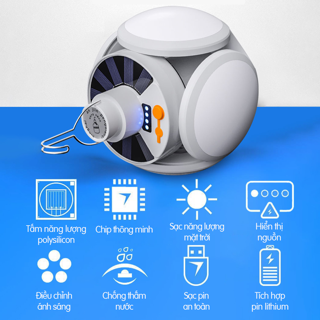 Đèn năng lượng mặt trời đèn led 5 mặt 5 bóng tiện lợi - K1612
