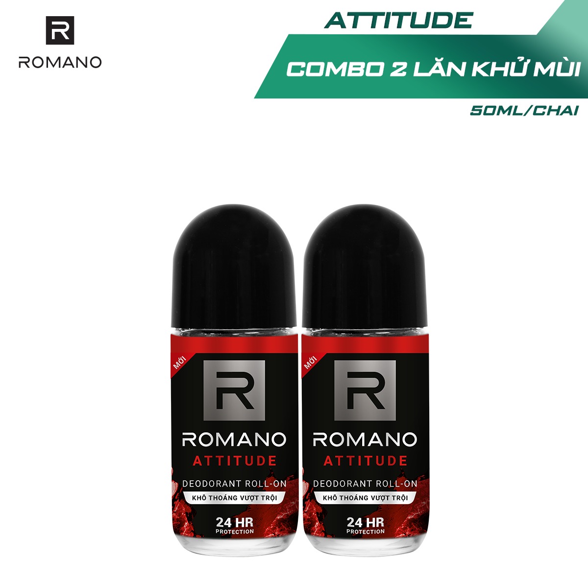 Combo 2 Lăn khử mùi Romano kháng khuẩn &amp; khô thoáng cả ngày 50mlx2 Attitude