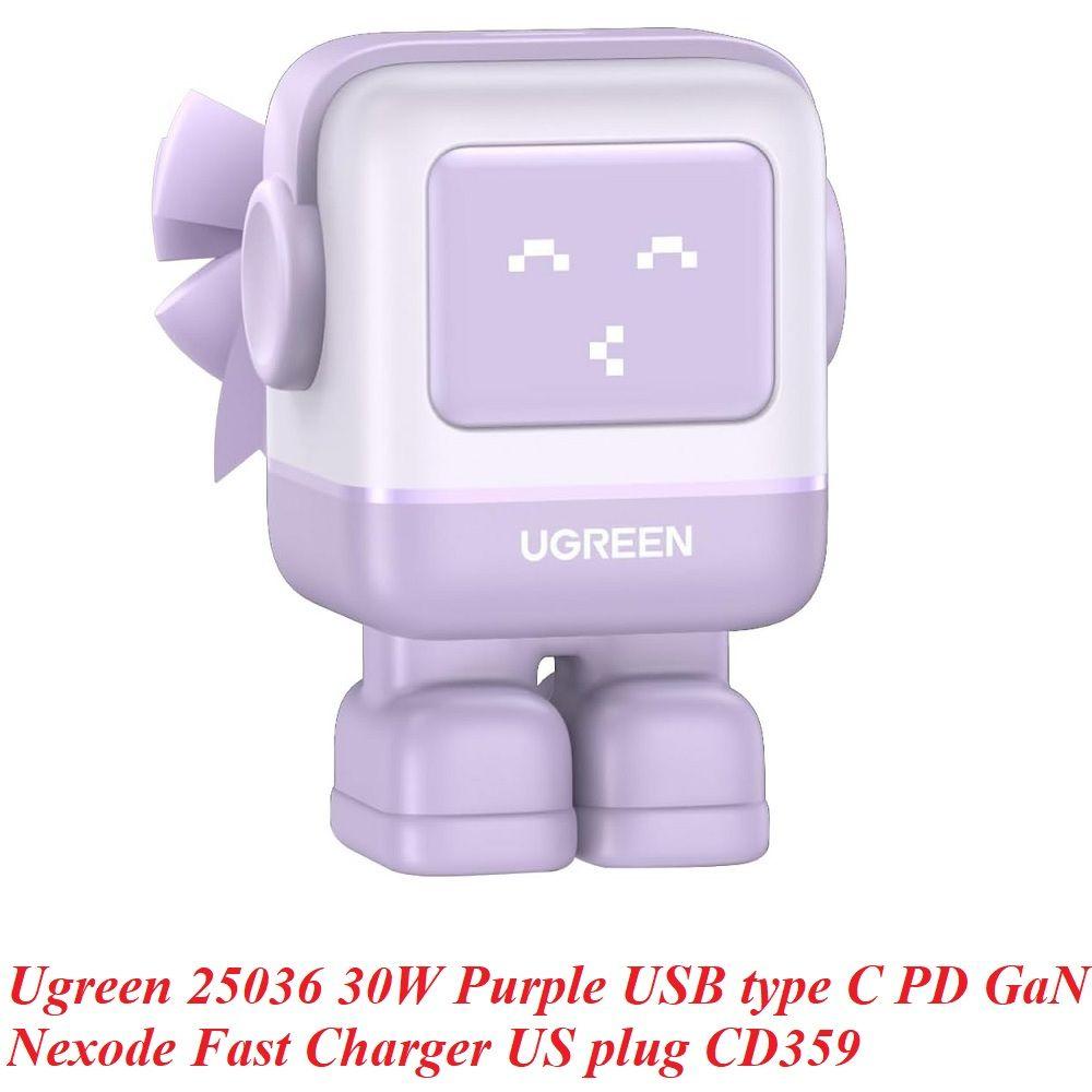 Ugreen UG25036CD359TK 30W RoboGaN màu tím 1 cổng usb type c RG chân cắm dẹp US plug robotGaN with LCD bộ sạc Nexode robot chuẩn PD GaN - HÀNG CHÍNH HÃNG