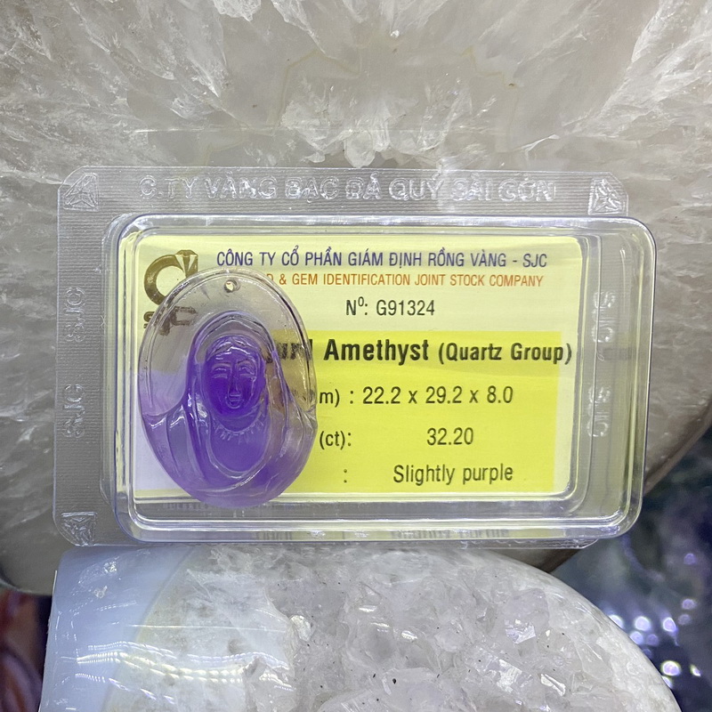 Tượng Tôn Đức Mẹ Thạch Anh Tím Amethyst tự nhiên kiểm định