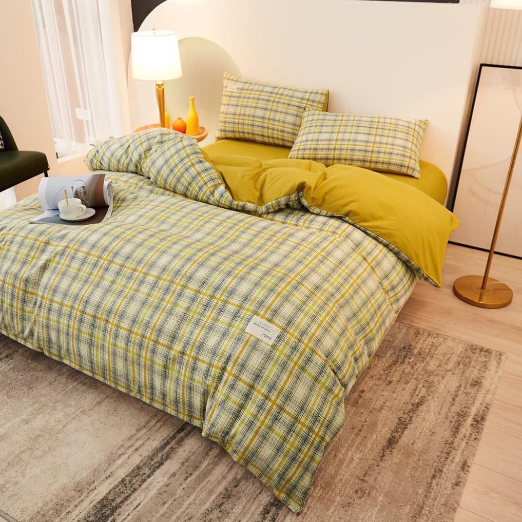 Bộ chăn ga gối Cotton TC kẻ sọc caro 4 món đủ kích thước 1m2 đến 2m*2m2