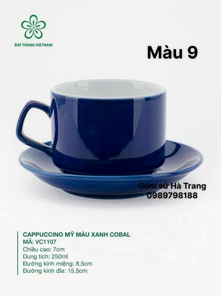 Set cốc đĩa dung tích 250ml gốm sứ Bát Tràng cao cấp men sắc màu cuộc sống