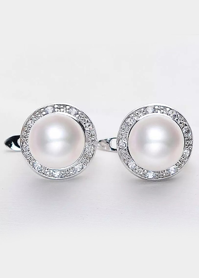 Bông tai ngọc viền đá zircon sang trọng BHBT338