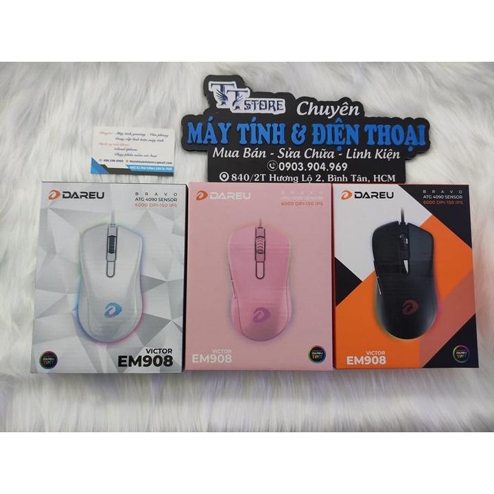 Chuột Gaming DAREU EM908 Pink / Black / White (LED RGB, BRAVO sensor)