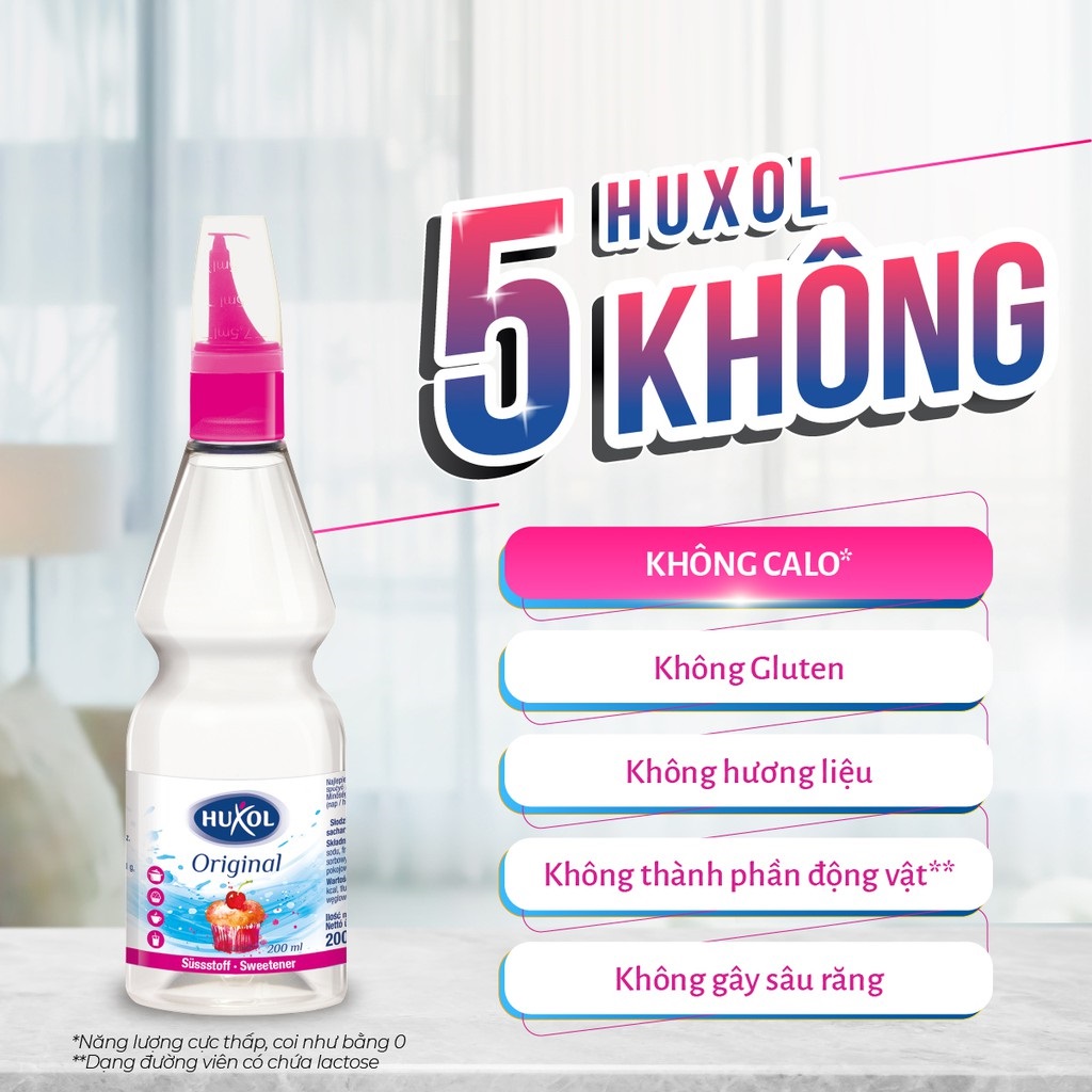 Đường Ăn Kiêng Huxol - Dòng Original Dạng Chai 200ml - Dành cho người tiểu đường, không calo, hỗ trợ người muốn giảm cân - Nhập khẩu từ Đức