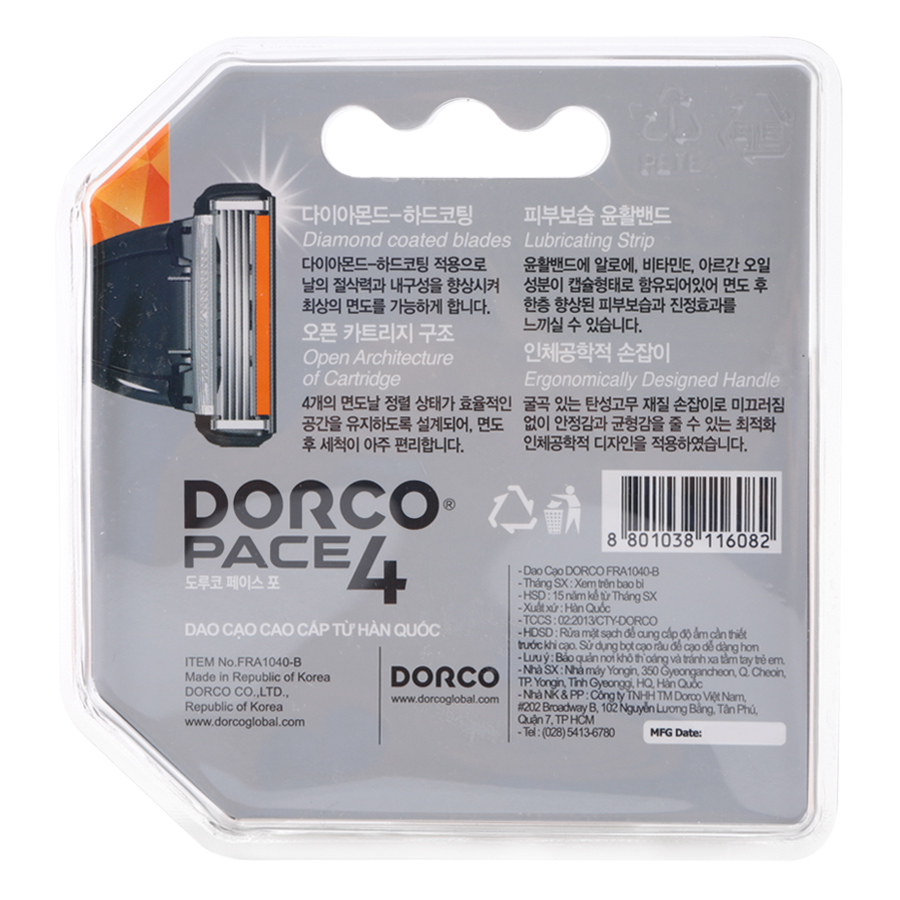 Vỉ 04 Đầu Cạo Râu 4 Lưỡi Dorco Pace 4 FRA 1040-4B