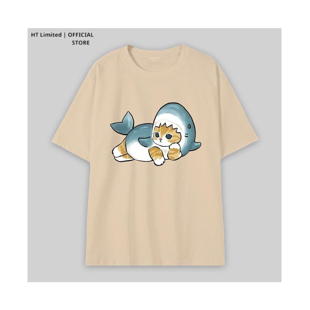 Áo thun tay lỡ thiết kế Unisex họa tiết mèo cá heo local brand HT Limited, 100% Cotton Cao Cấp dày mát