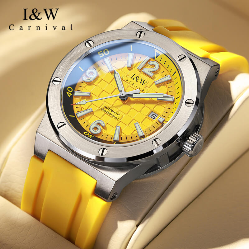 Đồng hồ nam chính hãng IW CARNIVAL IW618G-2 Kính sapphire ,chống xước ,Chống nước 50m ,Bảo hành 24 tháng,Máy cơ (Automatic),dây cao su cao cấp, thiết kế đơn giản dễ đeo
