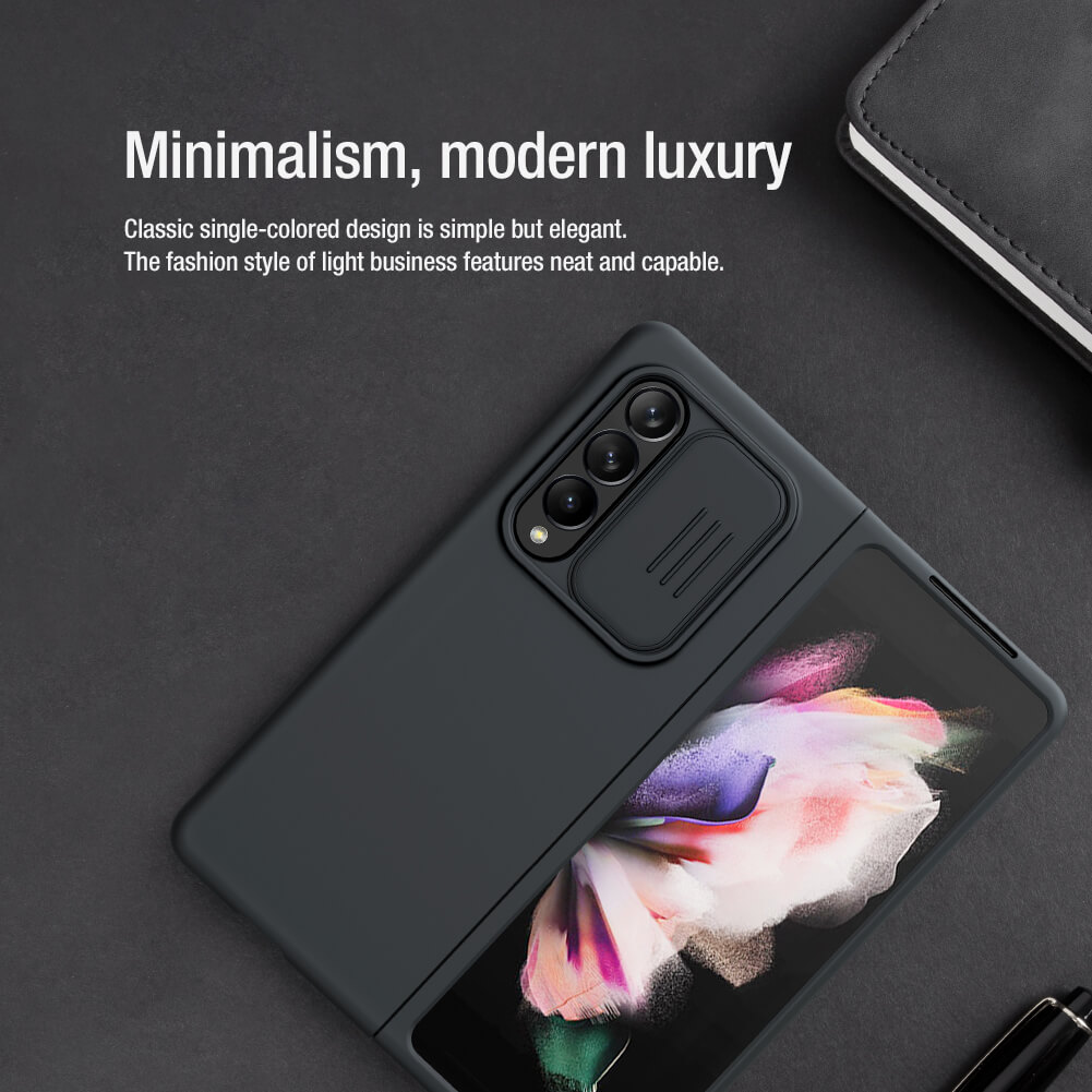 Ốp lưng chống sốc silicon cho Samsung Galaxy Z Fold 3 bảo vệ Camera hiệu Nillkin Camshield Silky Silicon Case (chống sốc cực tốt, chất liệu cao cấp, có khung và nắp đậy bảo vệ Camera) - hàng nhập khẩu 