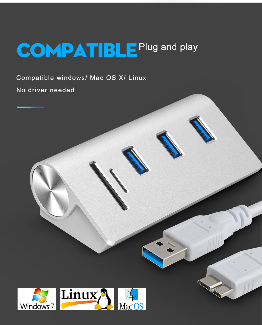 Multi usb3.0 hub 3 port adapter splitter Power Interface SD TF Card Reader for MacBook Air computer laptop High Quality