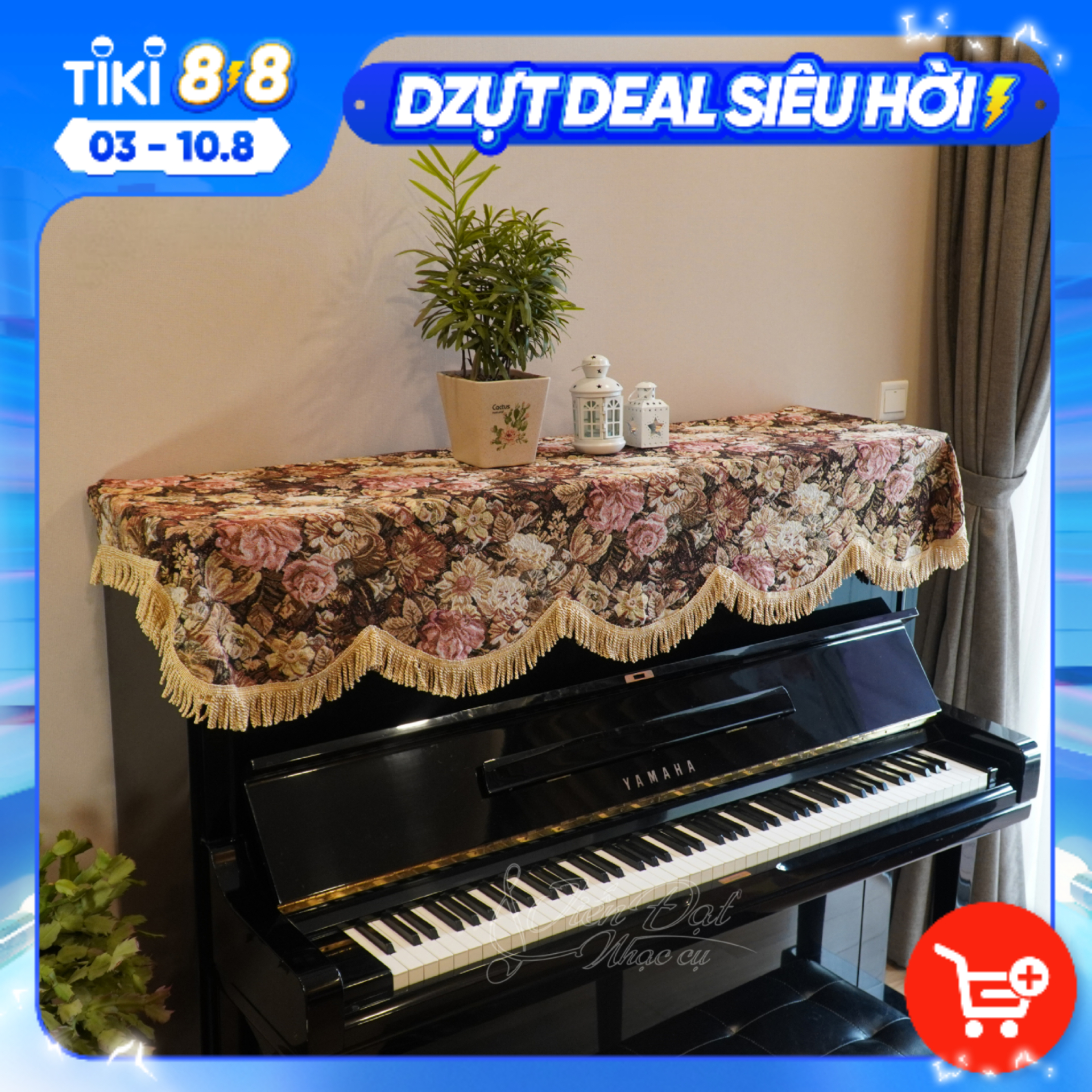 Khăn Phủ Nắp Đàn Piano Họa Tiết Hoa Hồng Nâu Vàng KU09