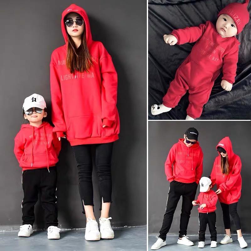 ÁO NỈ BÔNG HOODIE GIA ĐÌNH MÀU ĐỎ IN CHỮ