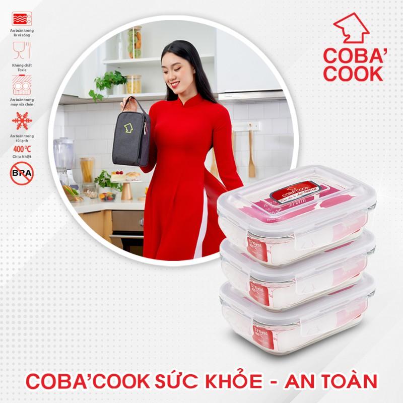 Bộ 3 hộp thủy tinh COBA'COOK đựng thực phẩm chịu nhiệt hình chữ nhật dung tích 370ml -CCL33