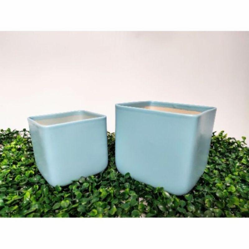 Chậu sứ hình vuông màu trắng hiện đại, độc đáo, men lạnh trơn, trồng cây phong thủy, cây để bàn siêu sang