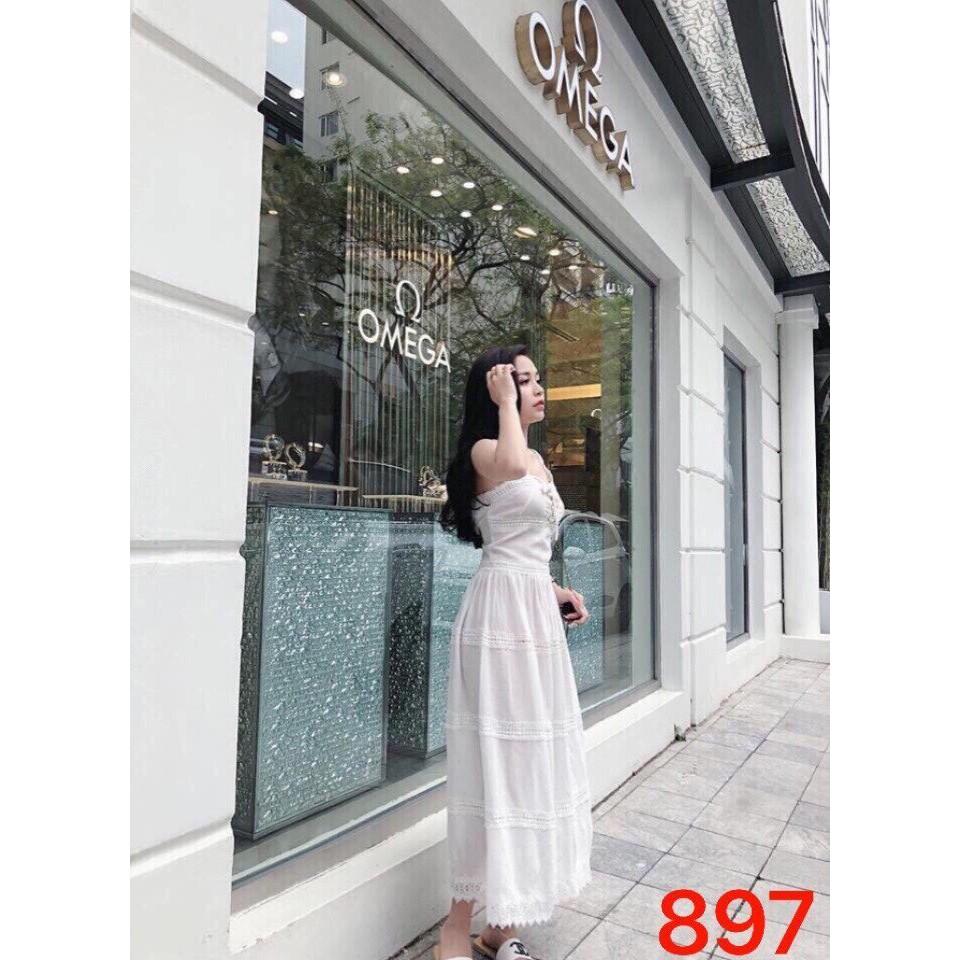 đầm maxi 2 dây xô phối ren cao cấp