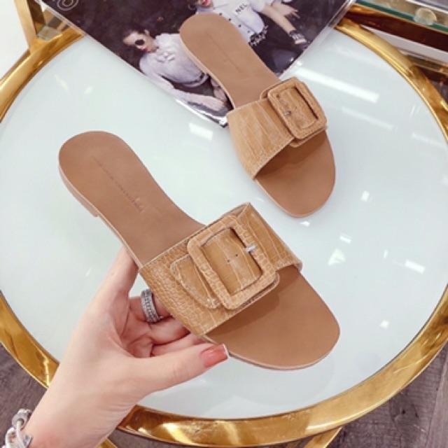 Dép quai ngang khóa vuông da rắn